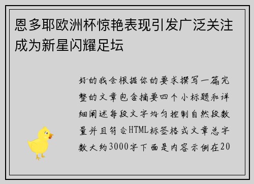恩多耶欧洲杯惊艳表现引发广泛关注成为新星闪耀足坛
